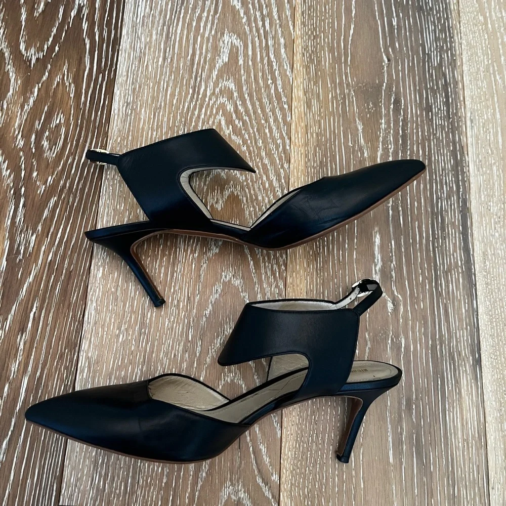 Nicholas Kirkwood Leda Black Leather Pointed Toe Wide Strap Pumps 39 1/2 - Picture 7 of 14